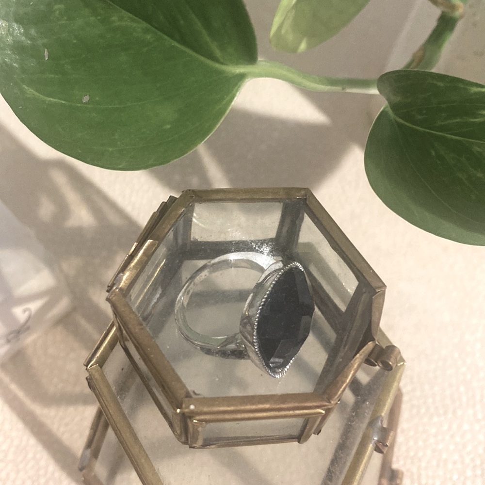 Silver Black Faceted Stone Statement Ring - image 7